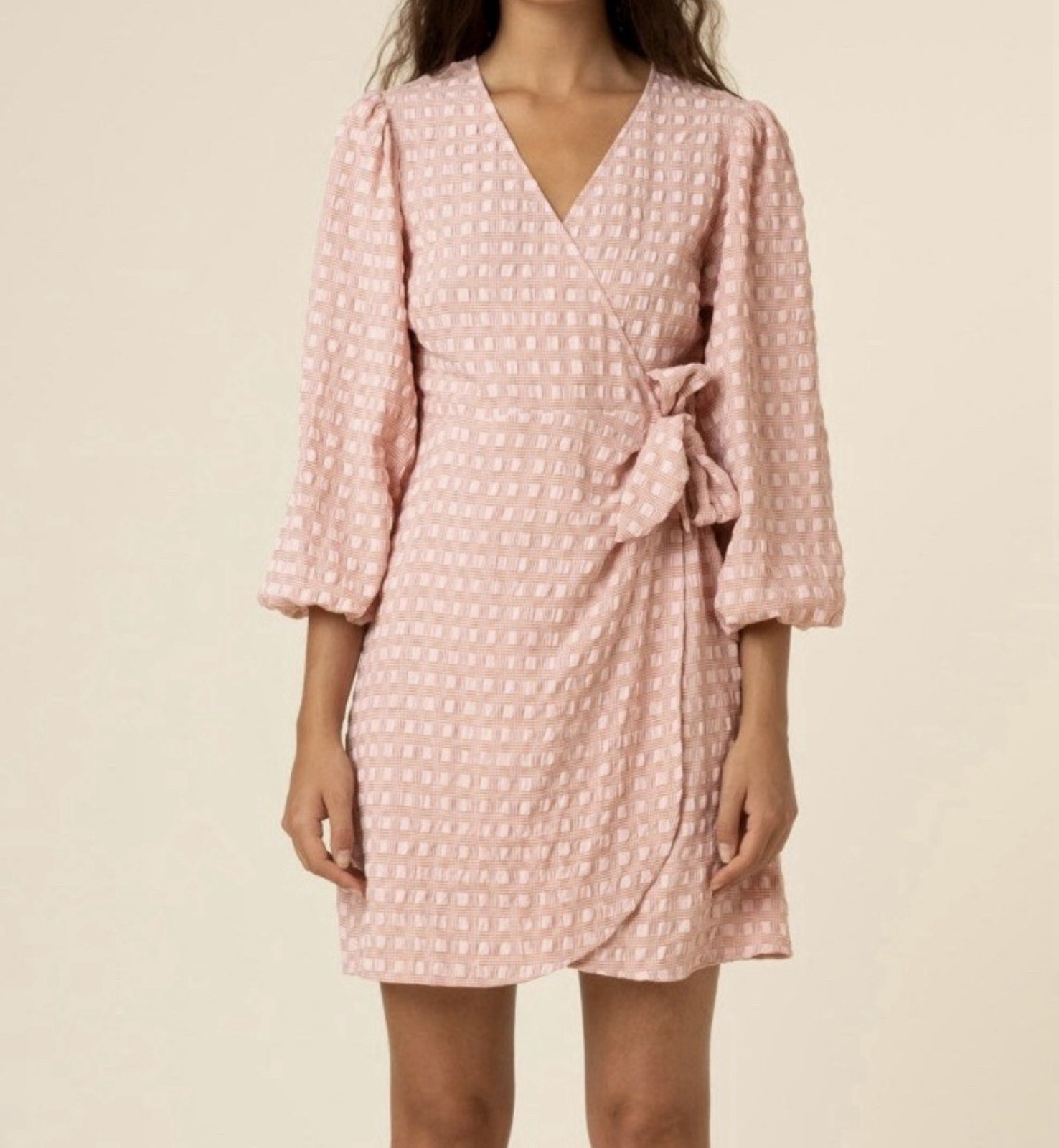 Frnch Paris Acela Pink Dress Womenâs Large Wrap Dress Long Sleeve V Neck Boho